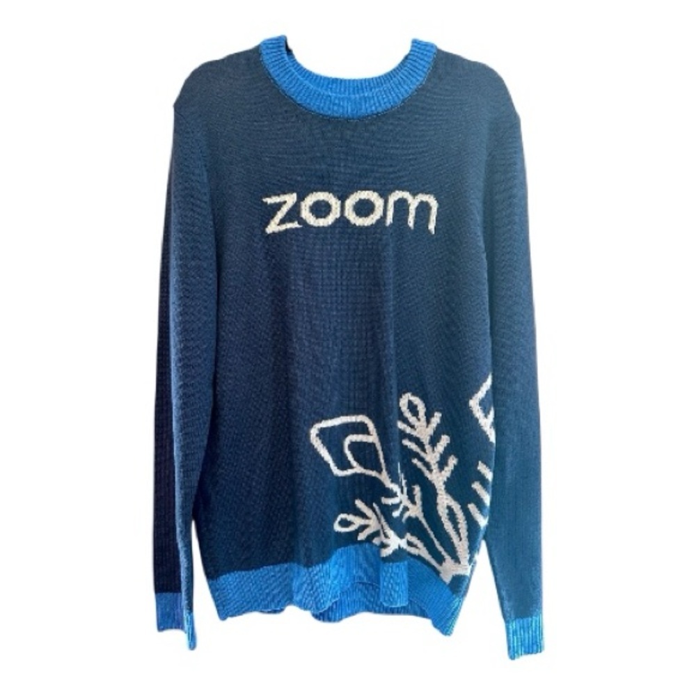 “Zoom” Navy and Sky Blue Crewneck Sweater Large